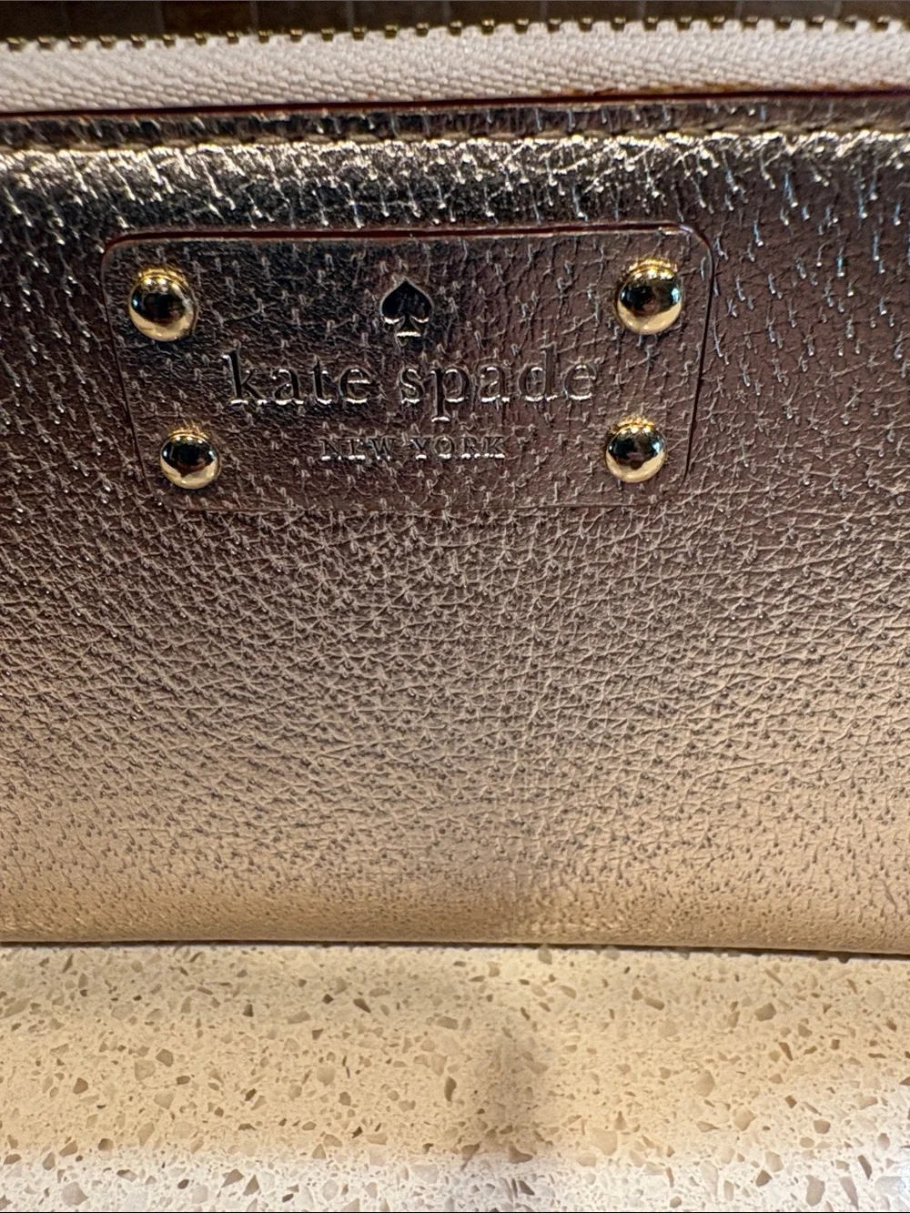 kate spade Metallic Gold Pebble Leather Zip Wallet Like new!